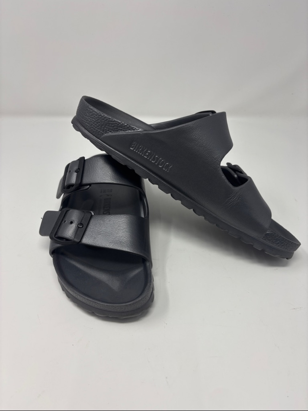 Birkenstock grey metallic Two-Strap EVA Sandals 37
